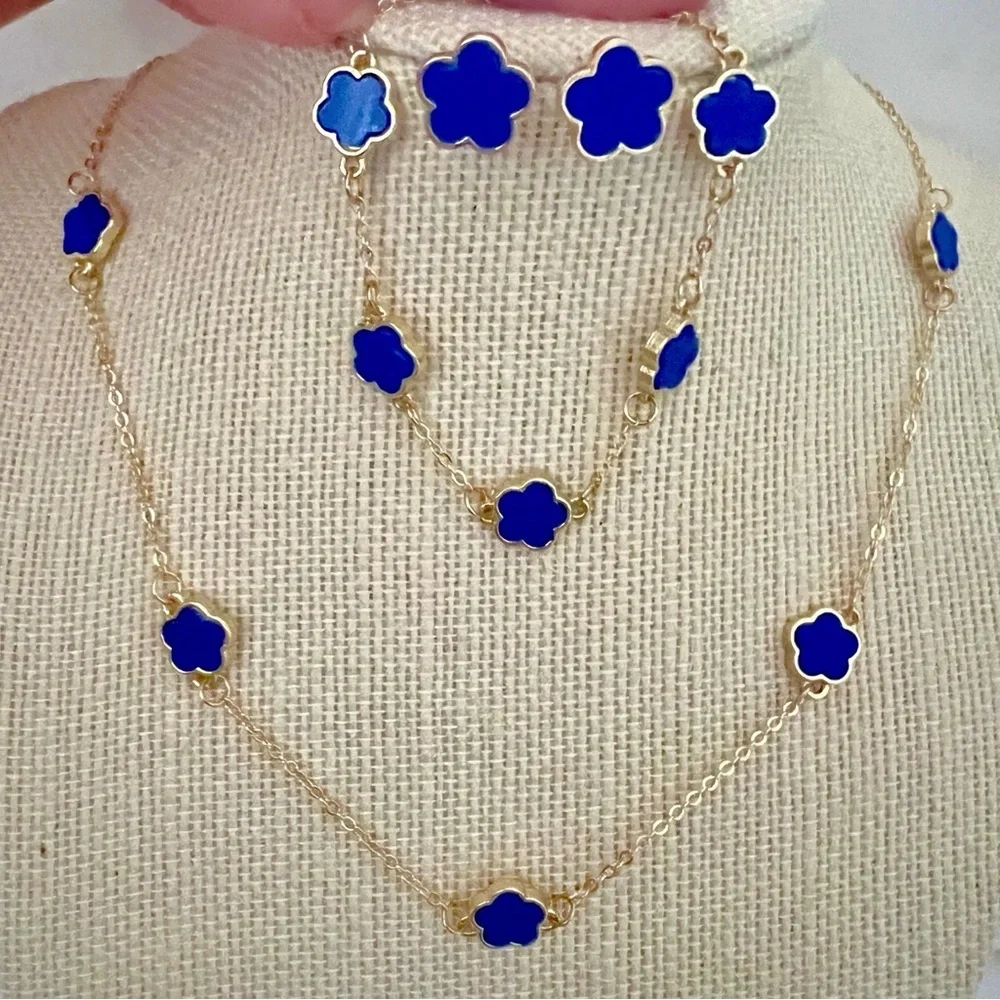 18K Gold Plated Blue clover Earrings stainless steel womens jewelry